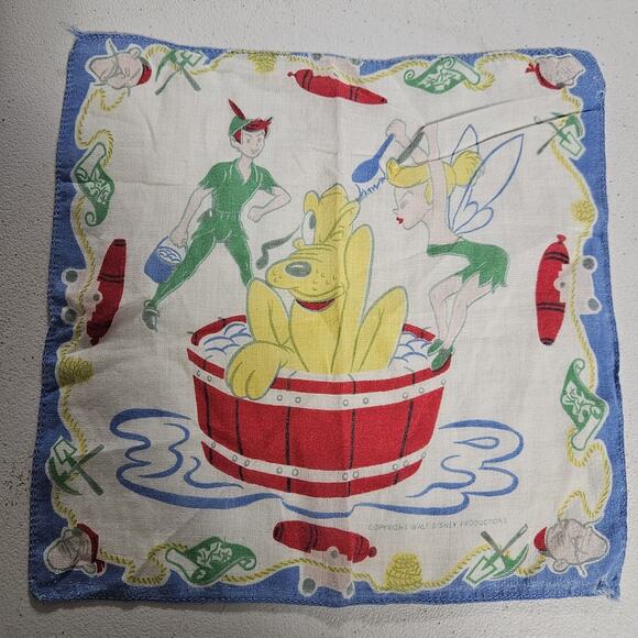 Unbranded Other - Vintage Child's Hanky Peter Pan Pluto Disney Handkerchief